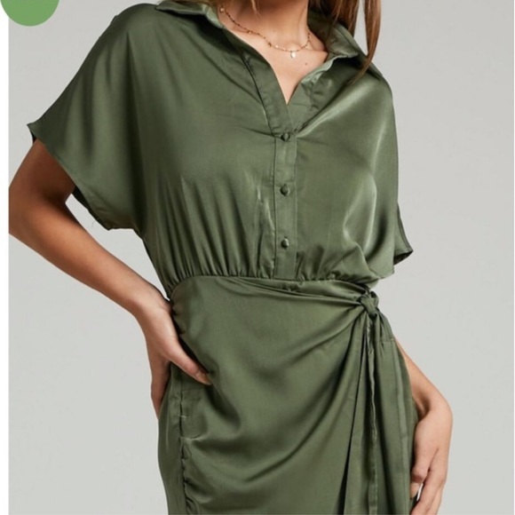 Showpo Ameleth Collared Wrap Front Mini Dress in Olive - Picture 4 of 10